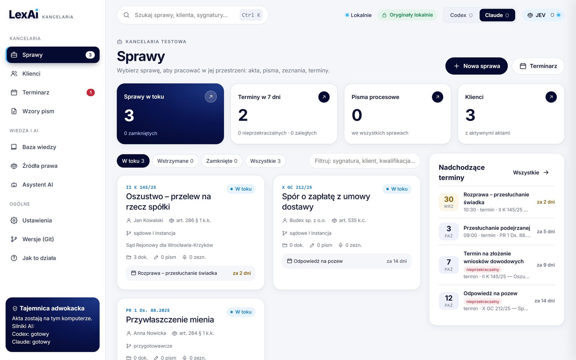 Pulpit LexAi: lista spraw i nadchodzące terminy