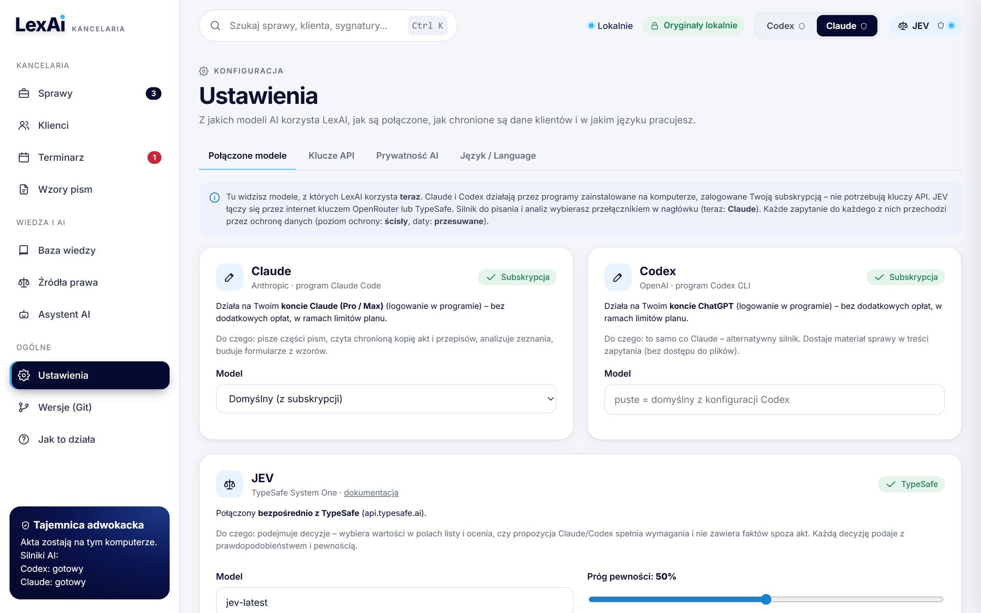 Ustawienia połączonych modeli AI