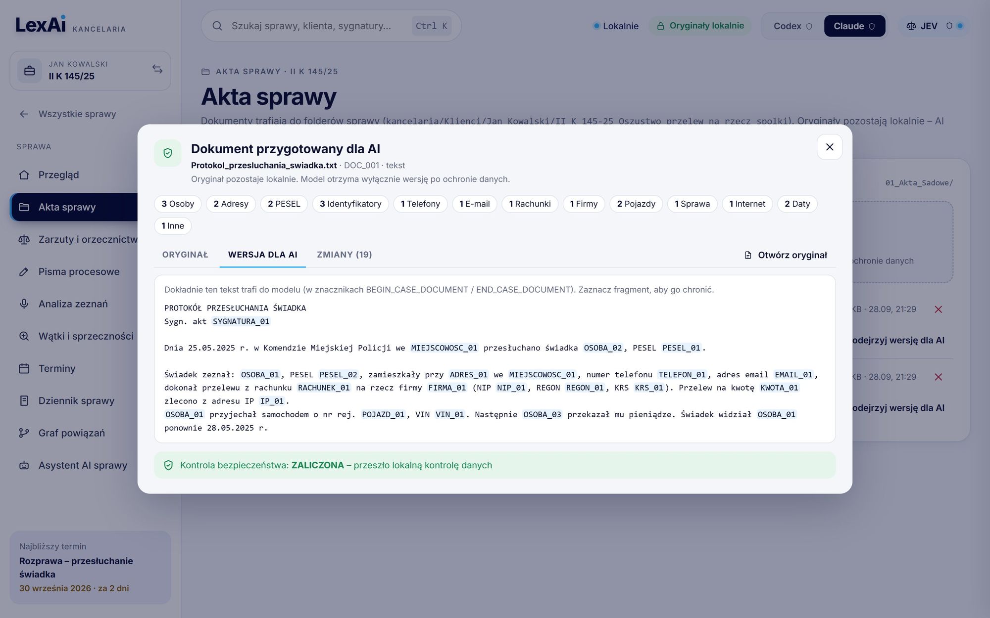 Podgląd dokumentu przygotowanego dla AI w LexAi