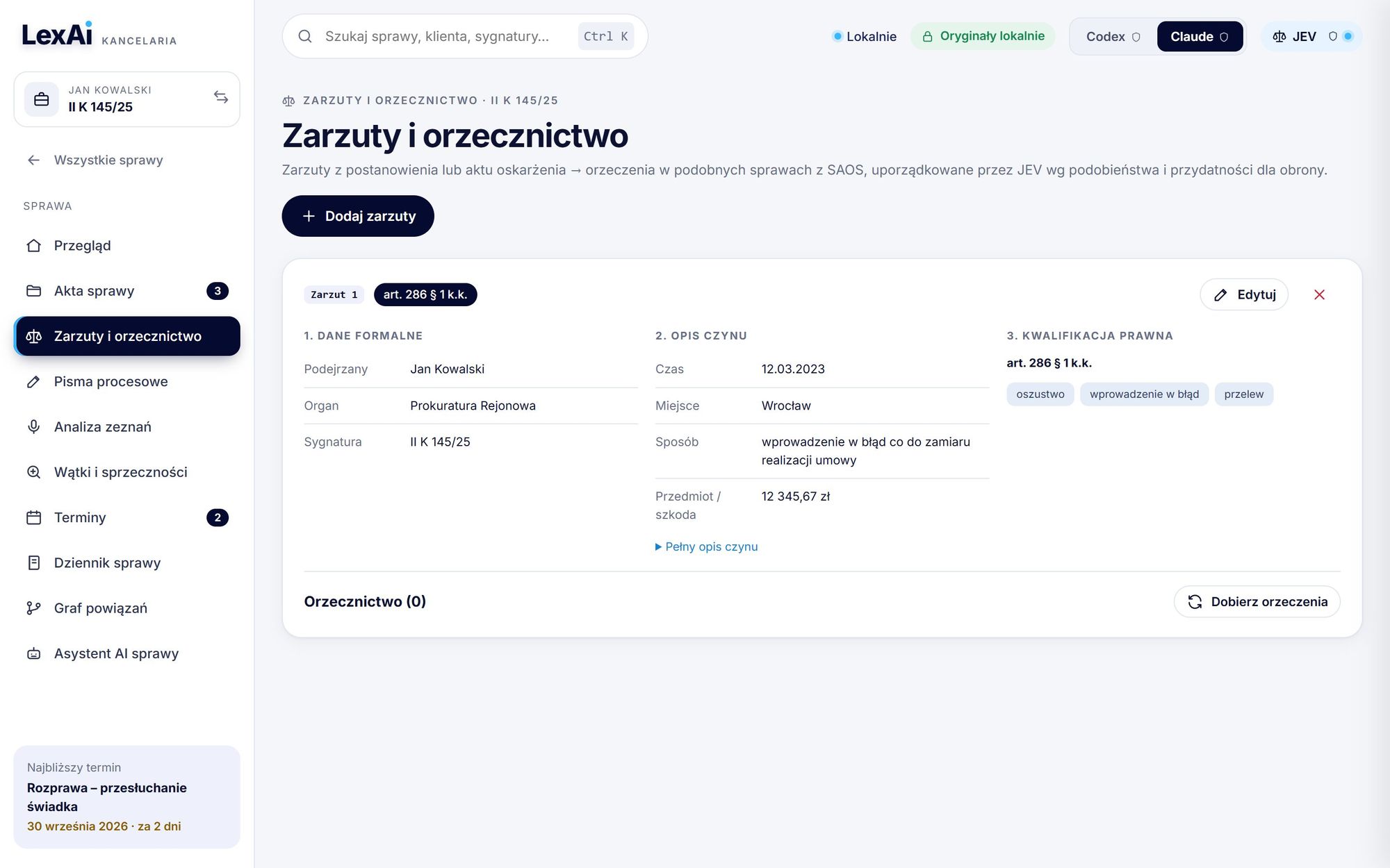 Zarzuty i orzecznictwo w sprawie